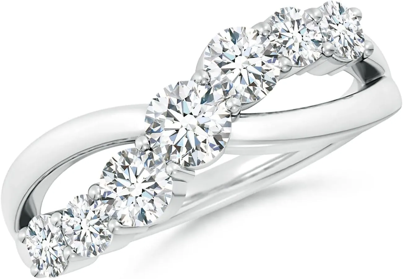 Angara Lab Grown Graduated Round Diamond Broad Fashion Ring in Silver / 14K Solid Gold/Platinum | April Birthstone, Birthday, Engagement, Anniversary, Wedding Jewelry Gift for Women
