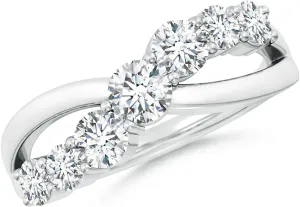 Angara Lab Grown Graduated Round Diamond Broad Fashion Ring in Silver / 14K Solid Gold/Platinum | April Birthstone, Birthday, Engagement, Anniversary, Wedding Jewelry Gift for Women