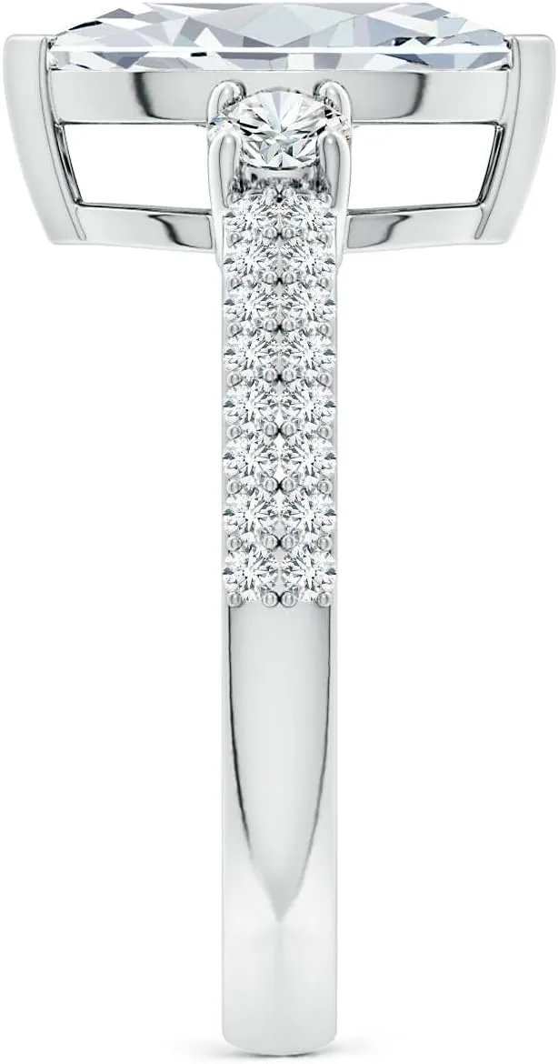 Angara Lab Grown Marquise Diamond Side Stone Knife-Edge Shank Engagement Ring in Silver / 14K Solid Gold/Platinum | April Birthstone, Birthday, Anniversary, Wedding Jewelry Gift for Women