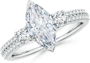 Angara Lab Grown Marquise Diamond Side Stone Knife-Edge Shank Engagement Ring in Silver / 14K Solid Gold/Platinum | April Birthstone, Birthday, Anniversary, Wedding Jewelry Gift for Women
