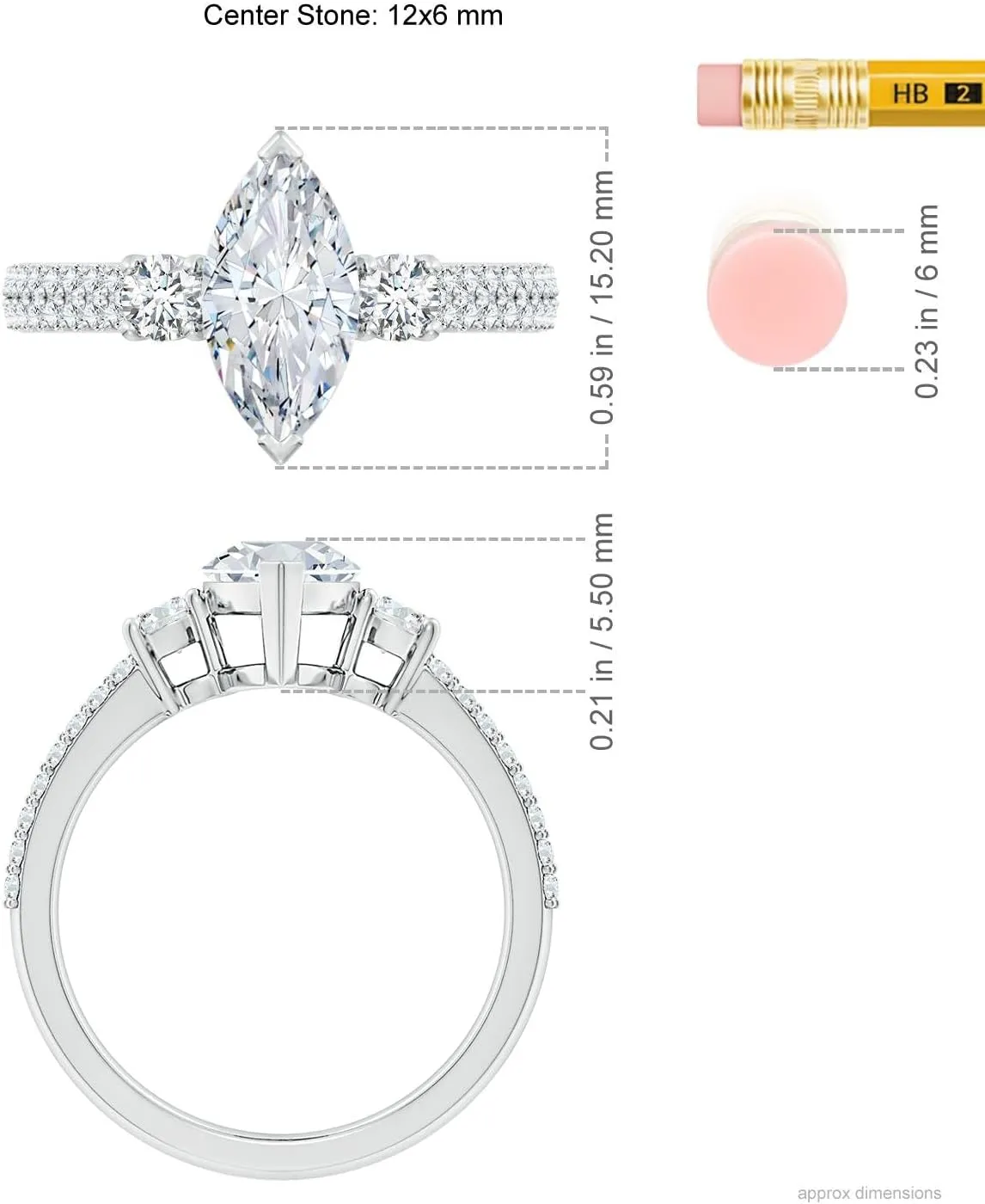 Angara Lab Grown Marquise Diamond Side Stone Knife-Edge Shank Engagement Ring in Silver / 14K Solid Gold/Platinum | April Birthstone, Birthday, Anniversary, Wedding Jewelry Gift for Women