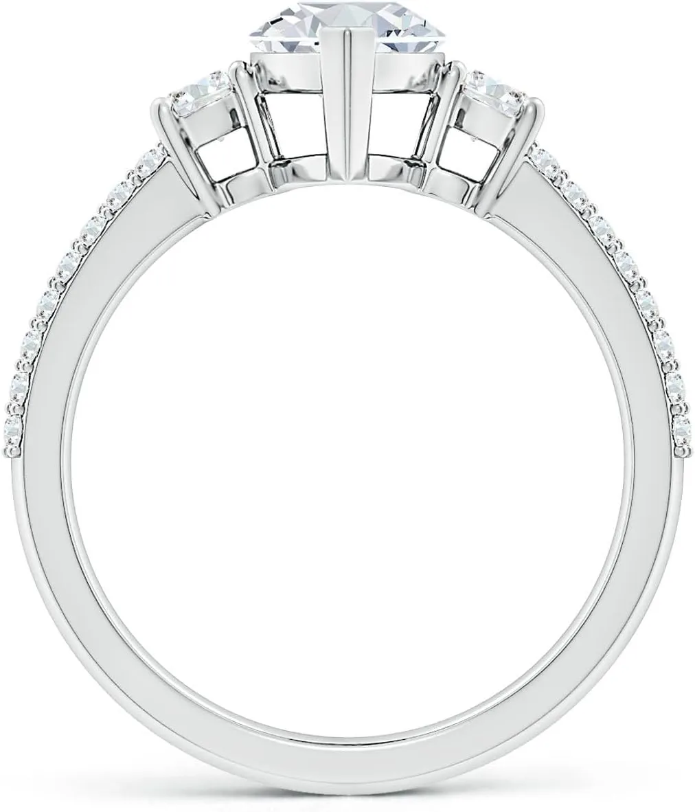 Angara Lab Grown Marquise Diamond Side Stone Knife-Edge Shank Engagement Ring in Silver / 14K Solid Gold/Platinum | April Birthstone, Birthday, Anniversary, Wedding Jewelry Gift for Women
