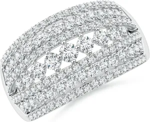 Angara Lab Grown Multi-Row Graduated Diamond Broad Anniversary Ring in Silver / 14K Solid Gold/Platinum | April Birthstone, Birthday, Engagement, Wedding Jewelry Gift for Women