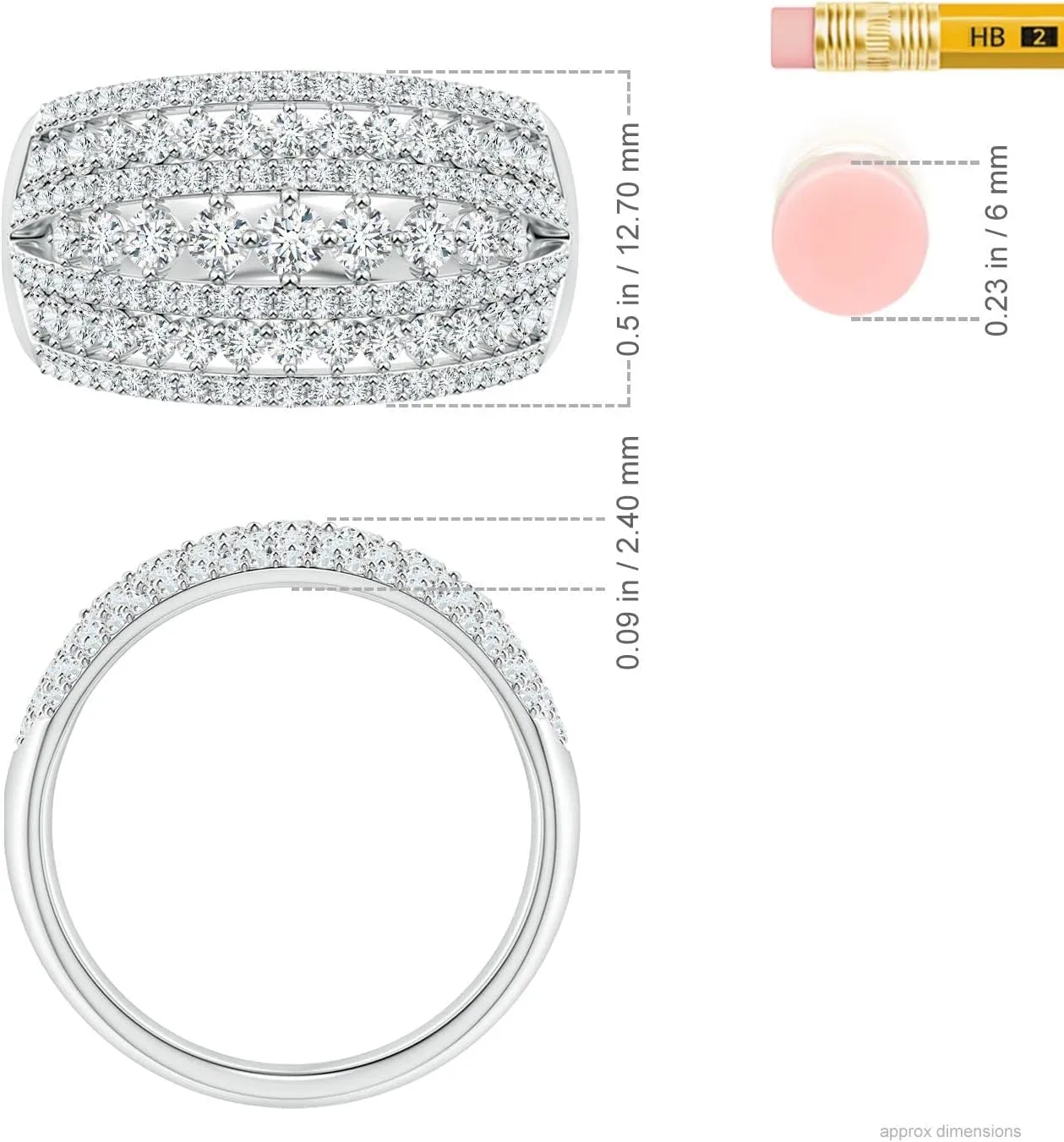 Angara Lab Grown Multi-Row Graduated Diamond Broad Anniversary Ring in Silver / 14K Solid Gold/Platinum | April Birthstone, Birthday, Engagement, Wedding Jewelry Gift for Women