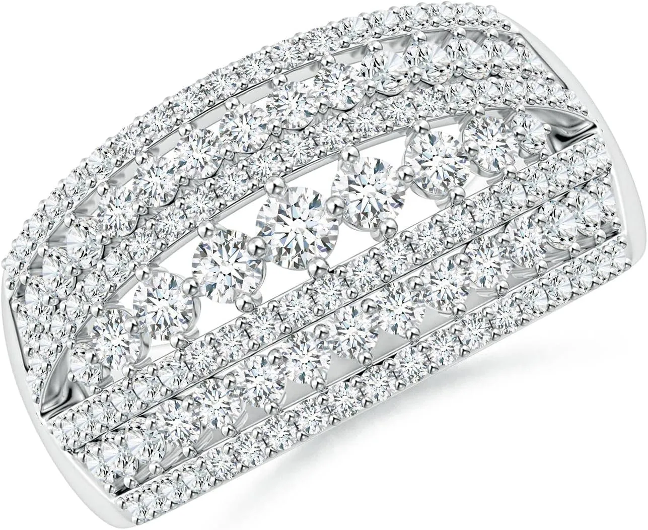 Angara Lab Grown Multi-Row Graduated Diamond Broad Anniversary Ring in Silver / 14K Solid Gold/Platinum | April Birthstone, Birthday, Engagement, Wedding Jewelry Gift for Women