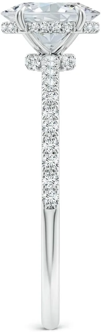 Angara Lab Grown Oval Diamond Hidden Halo Classic Engagement Ring in Silver / 14K Solid Gold/Platinum | April Birthstone, Birthday, Anniversary, Wedding Jewelry Gift for Women