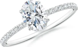 Angara Lab Grown Oval Diamond Hidden Halo Classic Engagement Ring in Silver / 14K Solid Gold/Platinum | April Birthstone, Birthday, Anniversary, Wedding Jewelry Gift for Women