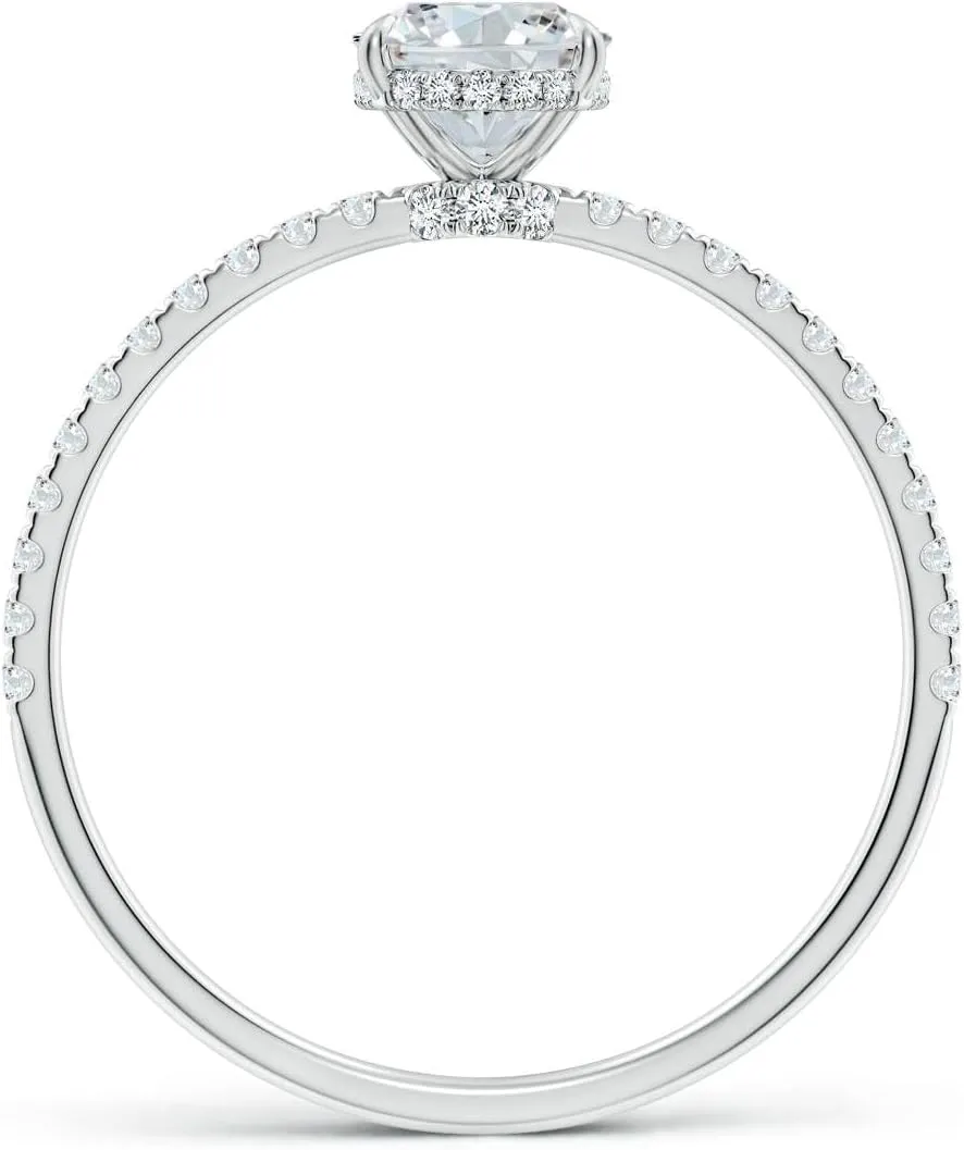 Angara Lab Grown Oval Diamond Hidden Halo Classic Engagement Ring in Silver / 14K Solid Gold/Platinum | April Birthstone, Birthday, Anniversary, Wedding Jewelry Gift for Women