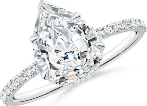 Angara Lab Grown Pear Diamond Hidden Halo Classic Engagement Ring in 14K Solid Gold/Platinum | April Birthstone, Birthday, Anniversary, Wedding Jewelry Gift for Women