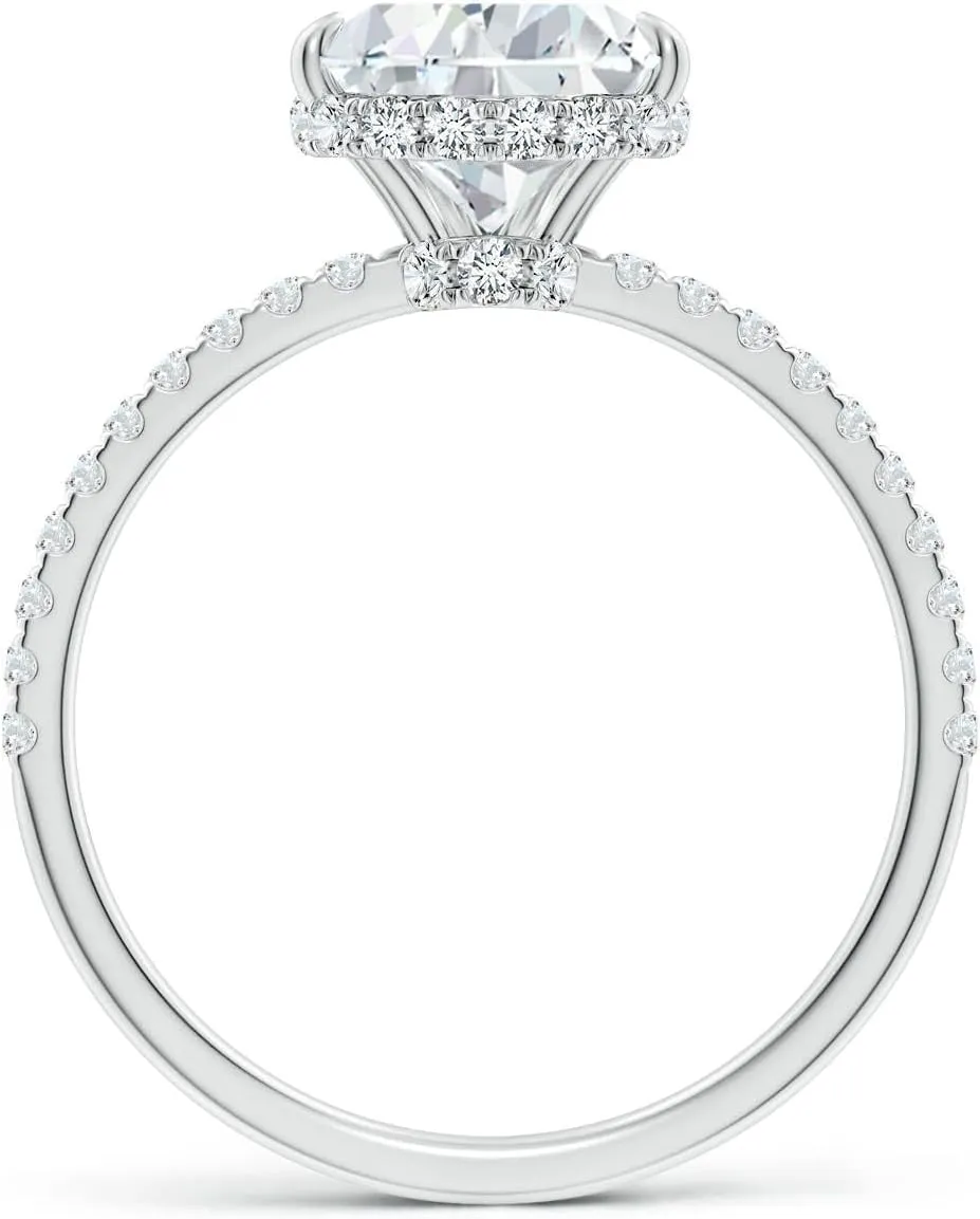 Angara Lab Grown Pear Diamond Hidden Halo Classic Engagement Ring in 14K Solid Gold/Platinum | April Birthstone, Birthday, Anniversary, Wedding Jewelry Gift for Women