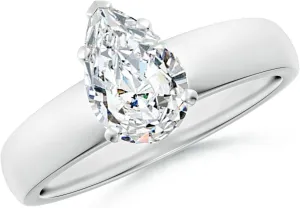 Angara Lab Grown Prong-Set Pear Diamond Solitaire Engagement Ring in 14K Solid Gold/Platinum | April Birthstone, Birthday, Anniversary, Wedding Jewelry Gift for Women