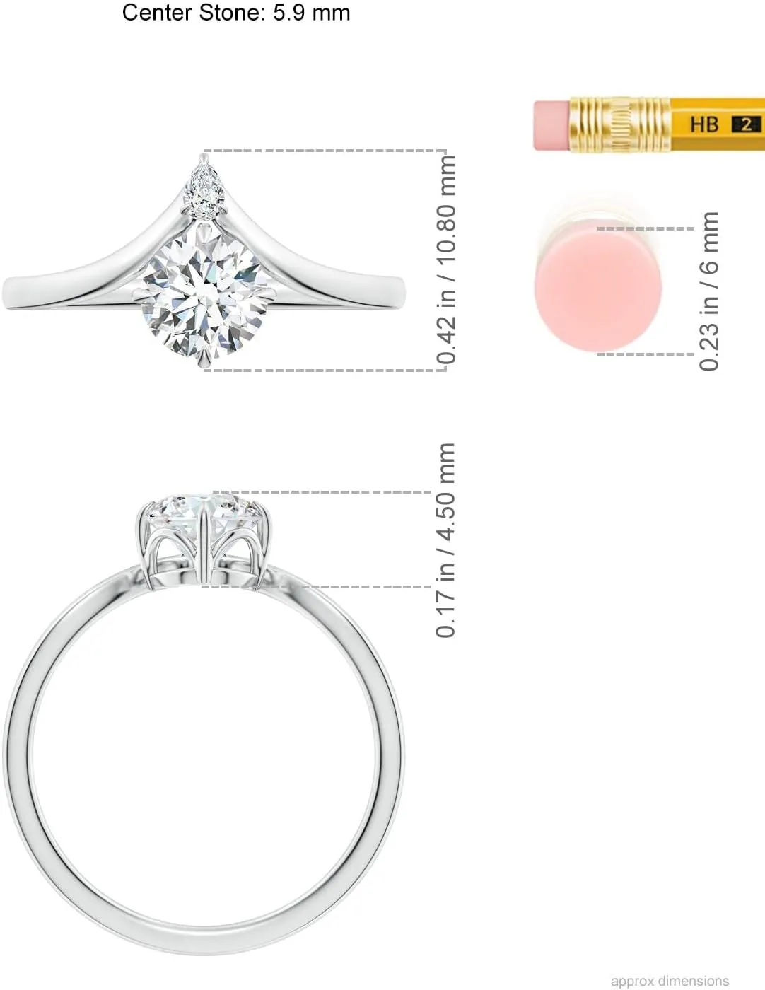Angara Lab Grown Prong-Set Round Diamond Chevron Engagement Ring in Silver / 14K Solid Gold/Platinum | April Birthstone, Birthday, Anniversary, Wedding Jewelry Gift for Women