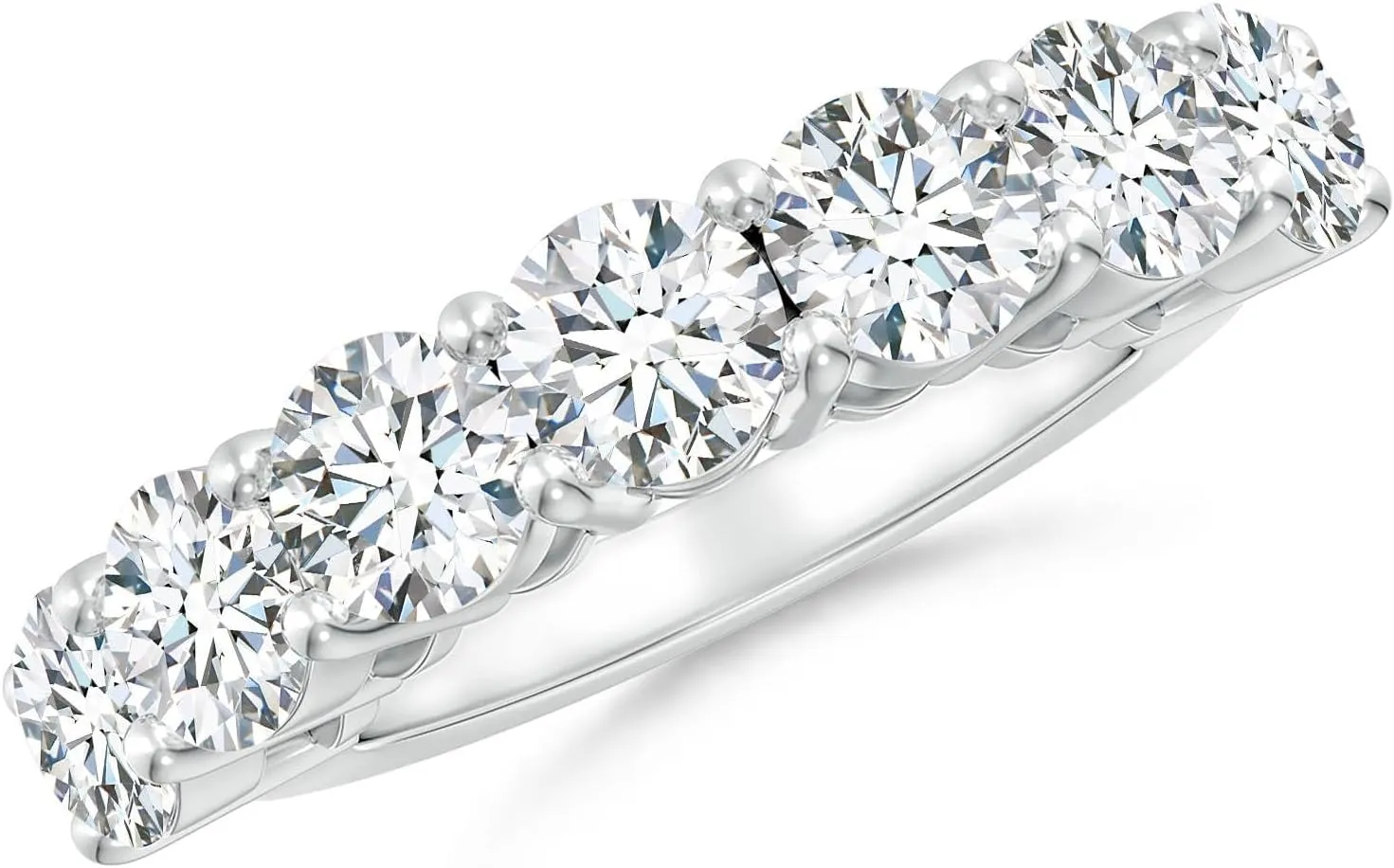 Angara Lab Grown Prong-Set Round Diamond Seven Stone Wedding Ring in Silver / 14K Solid Gold/Platinum | April Birthstone, Birthday, Engagement, Anniversary, Wedding Jewelry Gift for Women