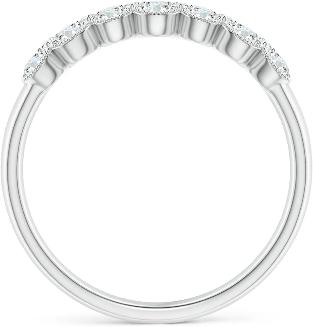 Angara Lab Grown Round Diamond Bezel-Set Two-Layer Cobblestone Ring in Silver / 14K Solid Gold/Platinum | April Birthstone, Birthday, Engagement, Anniversary, Wedding Jewelry Gift for Women