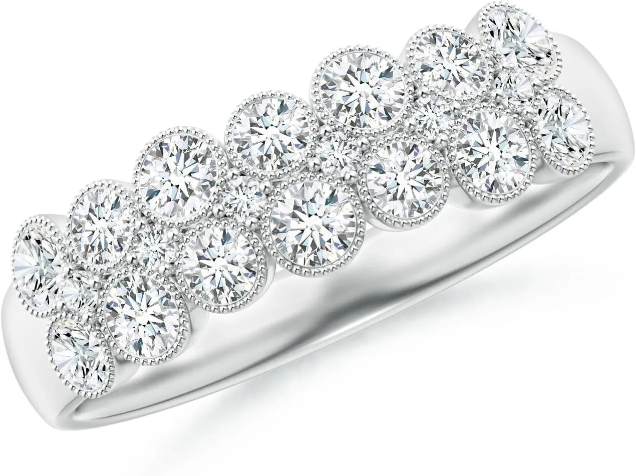 Angara Lab Grown Round Diamond Bezel-Set Two-Layer Cobblestone Ring in Silver / 14K Solid Gold/Platinum | April Birthstone, Birthday, Engagement, Anniversary, Wedding Jewelry Gift for Women