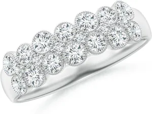 Angara Lab Grown Round Diamond Bezel-Set Two-Layer Cobblestone Ring in Silver / 14K Solid Gold/Platinum | April Birthstone, Birthday, Engagement, Anniversary, Wedding Jewelry Gift for Women