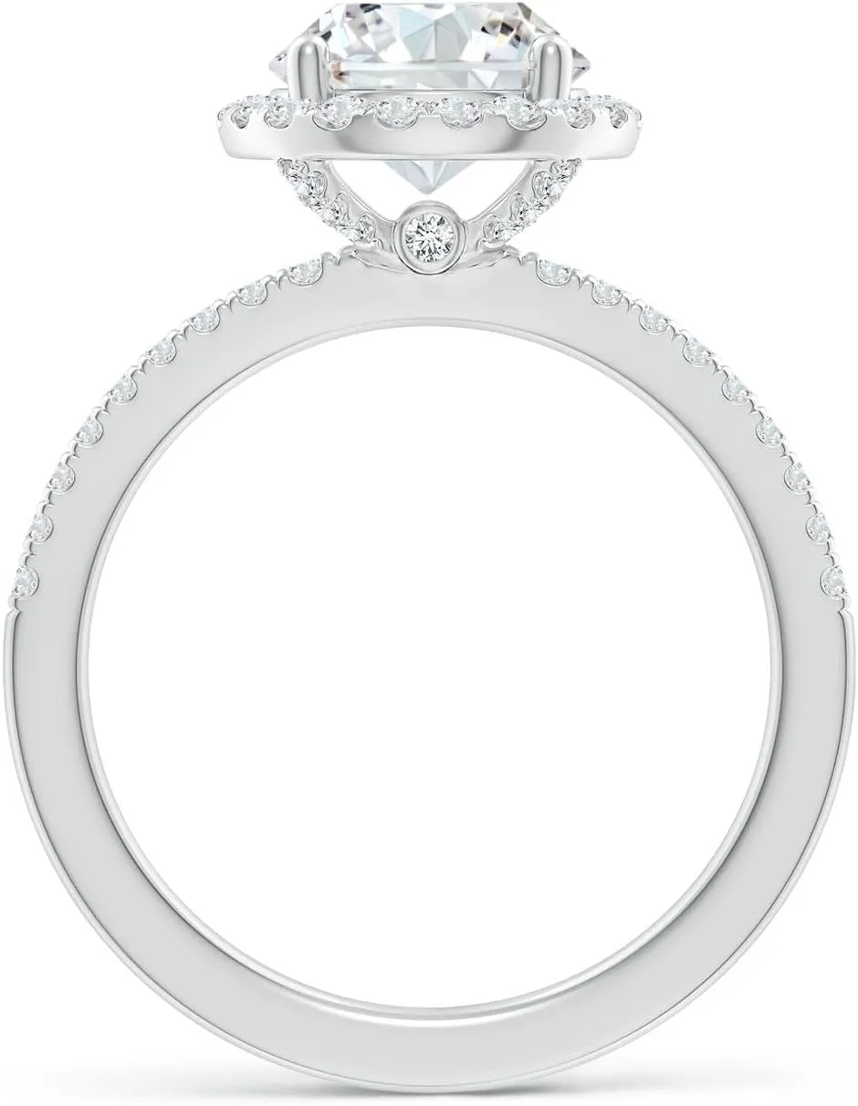 Angara Lab Grown Round Diamond Classic Halo Engagement Ring in Silver / 14K Solid Gold/Platinum | April Birthstone, Birthday, Anniversary, Wedding Jewelry Gift for Women