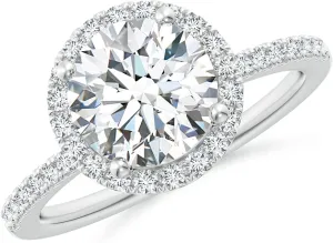 Angara Lab Grown Round Diamond Classic Halo Engagement Ring in Silver / 14K Solid Gold/Platinum | April Birthstone, Birthday, Anniversary, Wedding Jewelry Gift for Women
