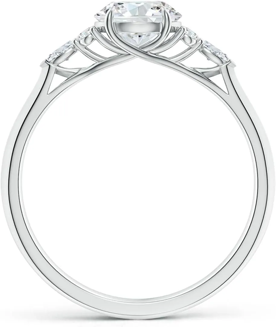 Angara Lab Grown Round Diamond Side Stone Engagement Ring with Diamonds in Silver / 14K Solid Gold/Platinum | April Birthstone, Birthday, Anniversary, Wedding Jewelry Gift for Women
