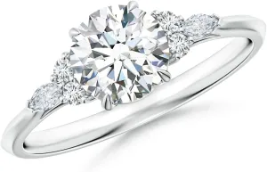 Angara Lab Grown Round Diamond Side Stone Engagement Ring with Diamonds in Silver / 14K Solid Gold/Platinum | April Birthstone, Birthday, Anniversary, Wedding Jewelry Gift for Women