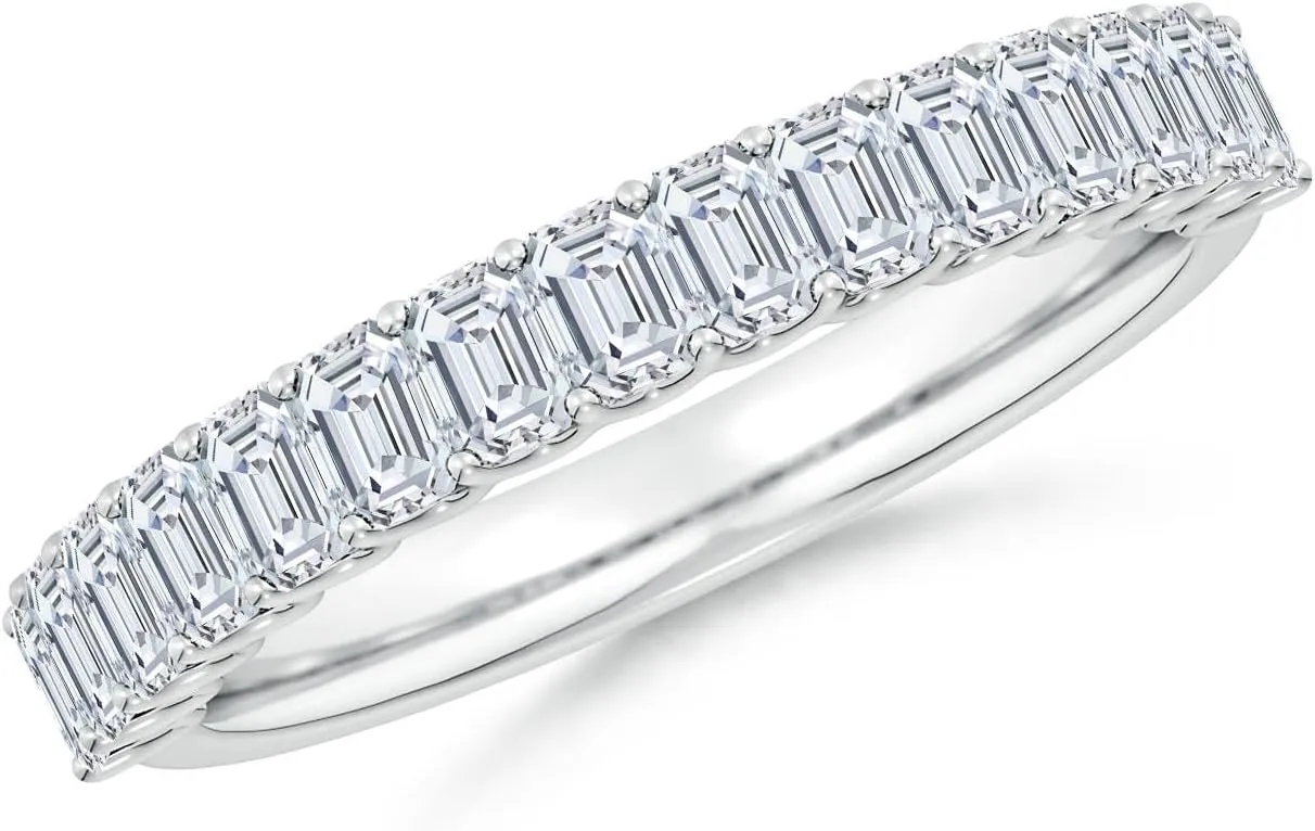Angara Lab Grown Shared Prong-Set Emerald-Cut Diamond Half Eternity Wedding Ring in Silver / 14K Solid Gold/Platinum | April Birthstone, Birthday, Engagement, Anniversary Jewelry Gift for Women