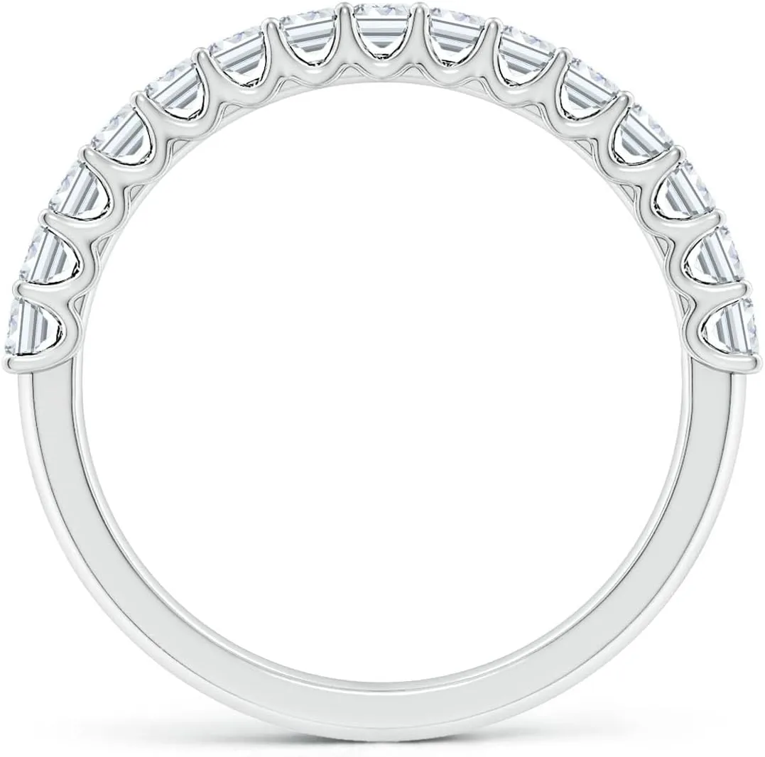 Angara Lab Grown Shared Prong-Set Emerald-Cut Diamond Half Eternity Wedding Ring in Silver / 14K Solid Gold/Platinum | April Birthstone, Birthday, Engagement, Anniversary Jewelry Gift for Women