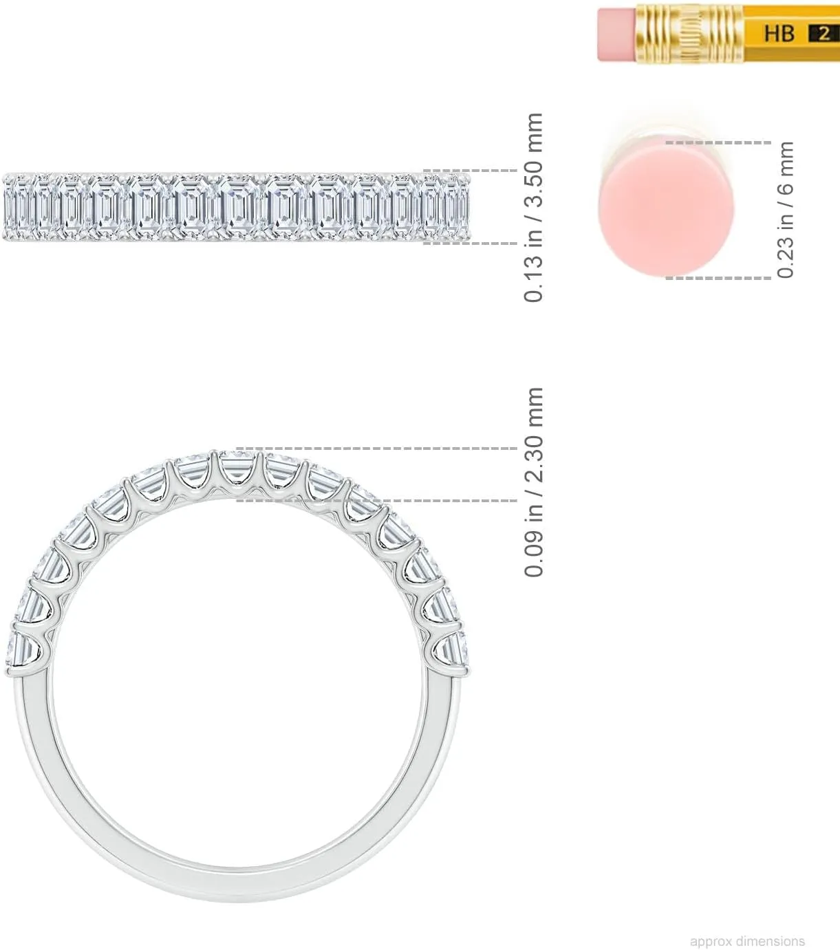 Angara Lab Grown Shared Prong-Set Emerald-Cut Diamond Half Eternity Wedding Ring in Silver / 14K Solid Gold/Platinum | April Birthstone, Birthday, Engagement, Anniversary Jewelry Gift for Women