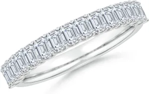 Angara Lab Grown Shared Prong-Set Emerald-Cut Diamond Half Eternity Wedding Ring in Silver / 14K Solid Gold/Platinum | April Birthstone, Birthday, Engagement, Anniversary Jewelry Gift for Women
