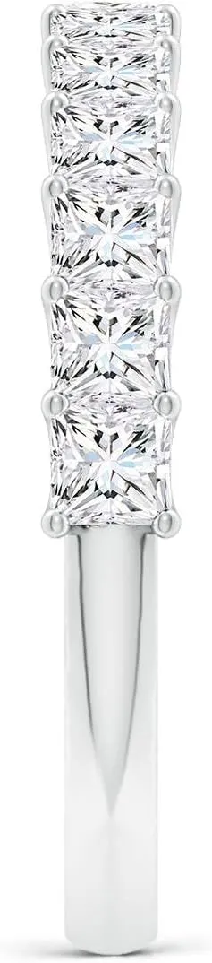 Angara Lab Grown Shared Prong-Set Princess-Cut Diamond Half Eternity Wedding Ring in Silver / 14K Solid Gold/Platinum | April Birthstone, Birthday, Engagement, Anniversary Jewelry Gift for Women