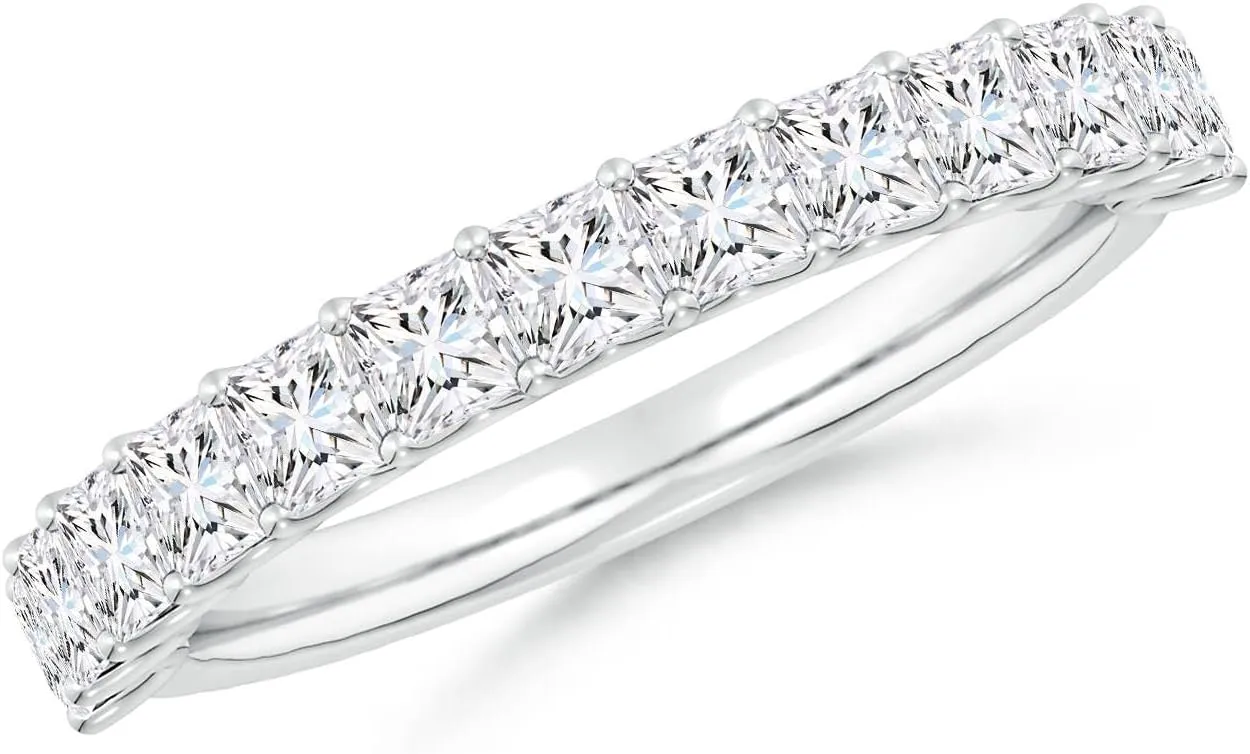Angara Lab Grown Shared Prong-Set Princess-Cut Diamond Half Eternity Wedding Ring in Silver / 14K Solid Gold/Platinum | April Birthstone, Birthday, Engagement, Anniversary Jewelry Gift for Women
