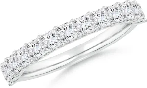 Angara Lab Grown Shared Prong-Set Princess-Cut Diamond Half Eternity Wedding Ring in Silver / 14K Solid Gold/Platinum | April Birthstone, Birthday, Engagement, Anniversary Jewelry Gift for Women