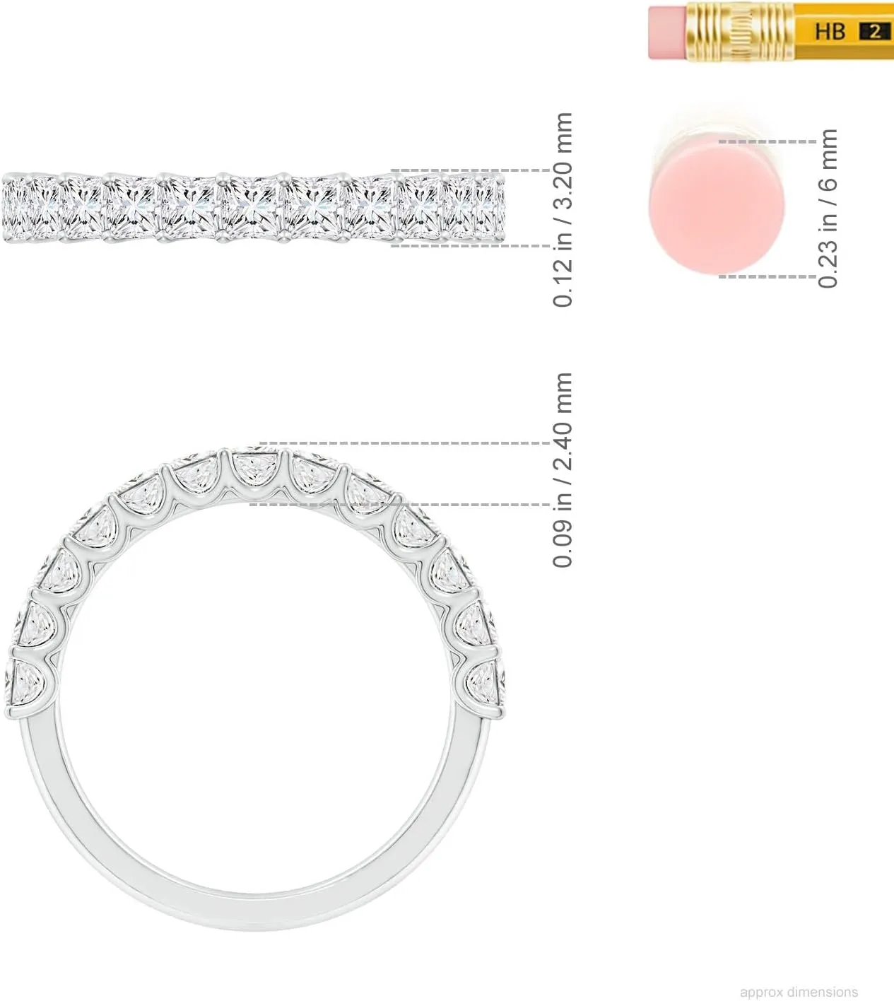 Angara Lab Grown Shared Prong-Set Princess-Cut Diamond Half Eternity Wedding Ring in Silver / 14K Solid Gold/Platinum | April Birthstone, Birthday, Engagement, Anniversary Jewelry Gift for Women