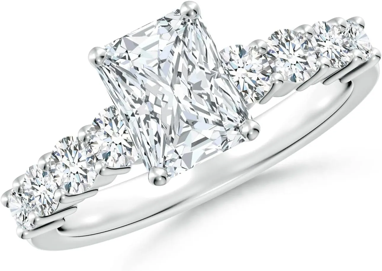 Angara Lab Grown Solitaire Radiant-Cut Diamond Graduated Engagement Ring in 14K Solid Gold/Platinum | April Birthstone, Birthday, Anniversary, Wedding Jewelry Gift for Women
