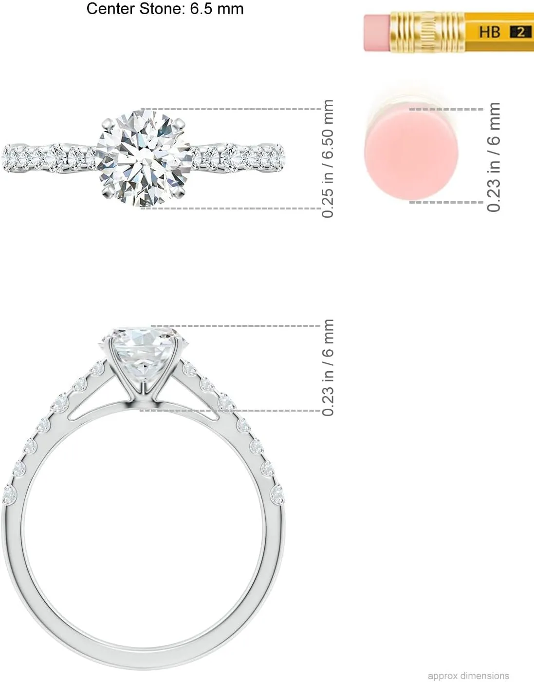 Angara Lab Grown Solitaire Round Diamond Station Engagement Ring in Silver / 14K Solid Gold/Platinum | April Birthstone, Birthday, Anniversary, Wedding Jewelry Gift for Women