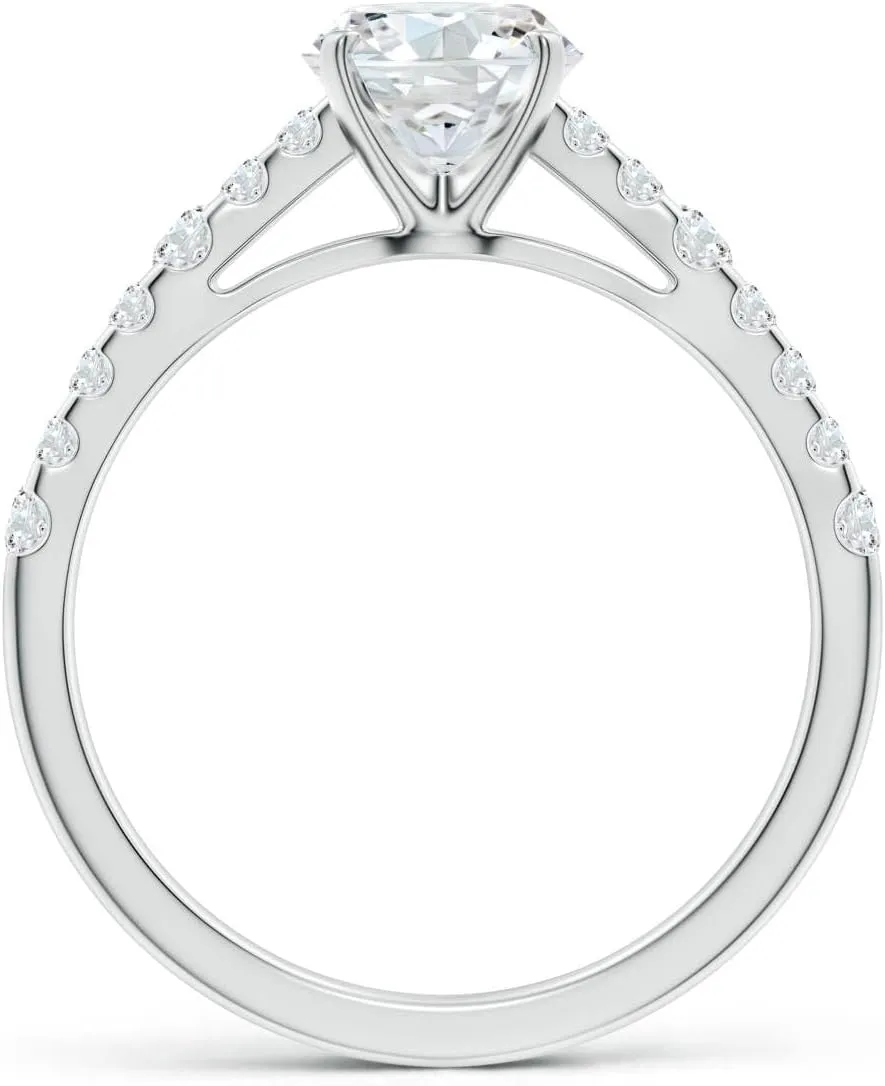 Angara Lab Grown Solitaire Round Diamond Station Engagement Ring in Silver / 14K Solid Gold/Platinum | April Birthstone, Birthday, Anniversary, Wedding Jewelry Gift for Women