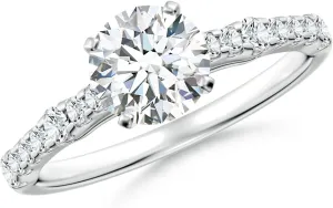 Angara Lab Grown Solitaire Round Diamond Station Engagement Ring in Silver / 14K Solid Gold/Platinum | April Birthstone, Birthday, Anniversary, Wedding Jewelry Gift for Women