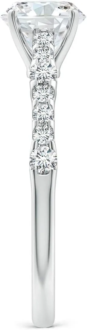 Angara Lab Grown Solitaire Round Diamond Station Engagement Ring in Silver / 14K Solid Gold/Platinum | April Birthstone, Birthday, Anniversary, Wedding Jewelry Gift for Women