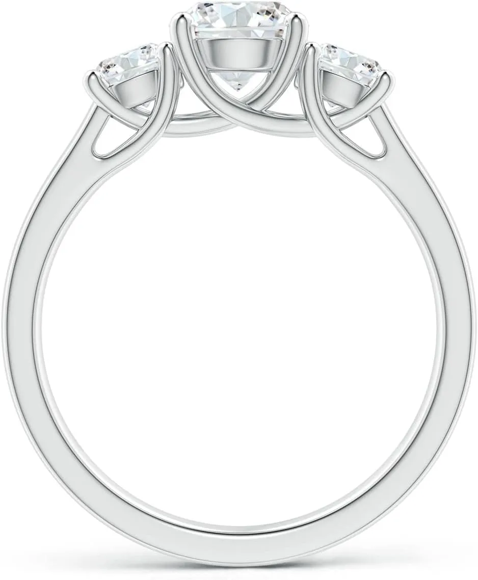 Angara Lab Grown Three Stone Round Diamond Trellis Engagement Ring in Silver / 14K Solid Gold/Platinum | April Birthstone, Birthday, Anniversary, Wedding Jewelry Gift for Women