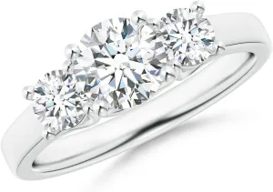 Angara Lab Grown Three Stone Round Diamond Trellis Engagement Ring in Silver / 14K Solid Gold/Platinum | April Birthstone, Birthday, Anniversary, Wedding Jewelry Gift for Women