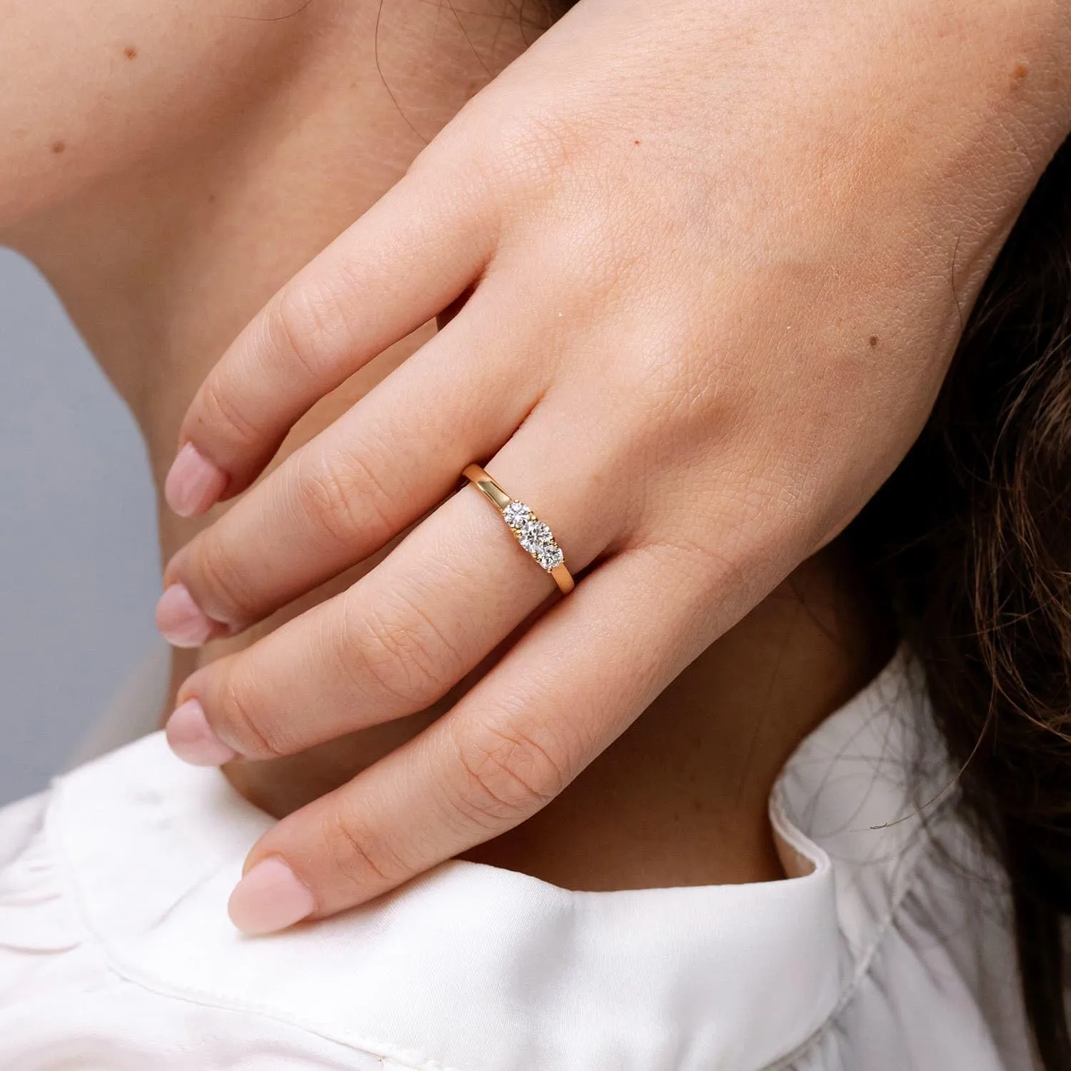 Angara Lab Grown Three Stone Round Diamond Trellis Engagement Ring in Silver / 14K Solid Gold/Platinum | April Birthstone, Birthday, Anniversary, Wedding Jewelry Gift for Women