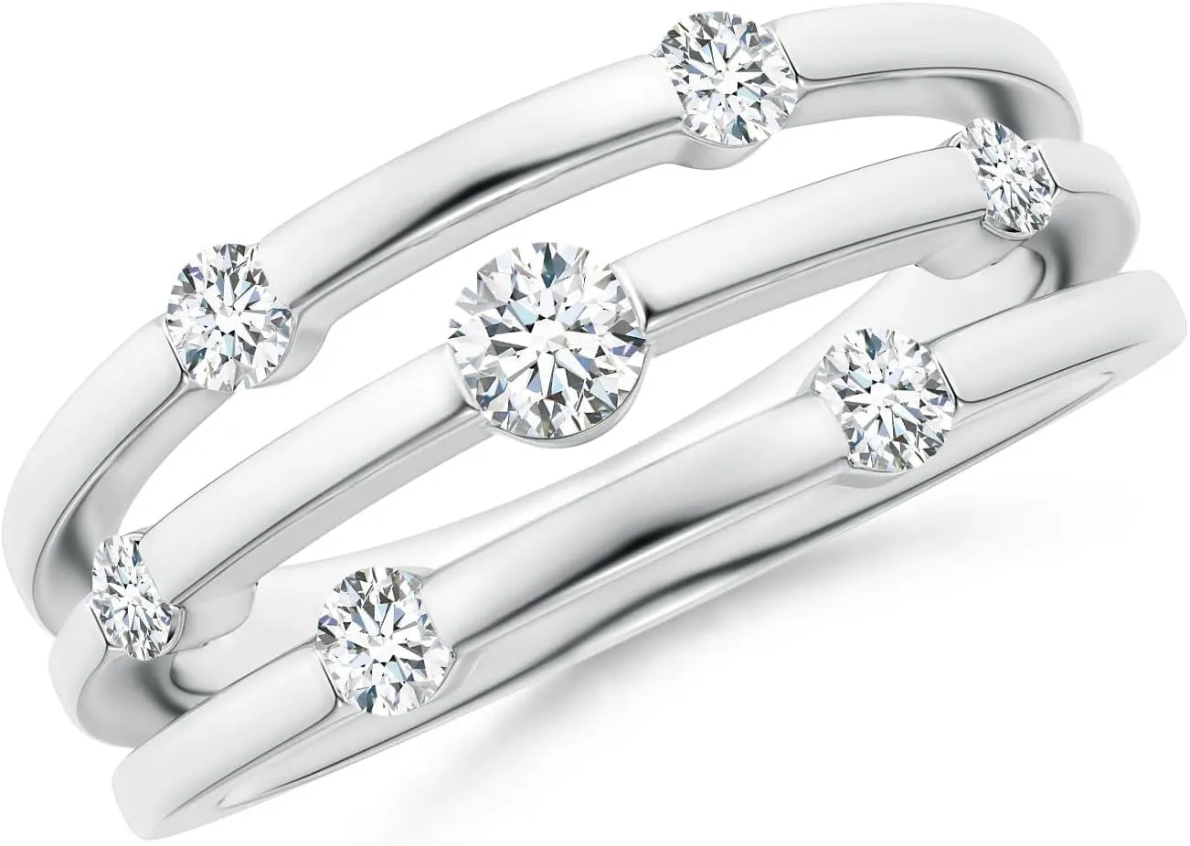 Angara Lab Grown Triple Row Dotted Diamond Orbit Ring in Silver / 14K Solid Gold/Platinum | April Birthstone, Birthday, Engagement, Anniversary, Wedding Jewelry Gift for Women