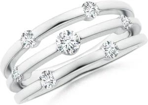 Angara Lab Grown Triple Row Dotted Diamond Orbit Ring in Silver / 14K Solid Gold/Platinum | April Birthstone, Birthday, Engagement, Anniversary, Wedding Jewelry Gift for Women