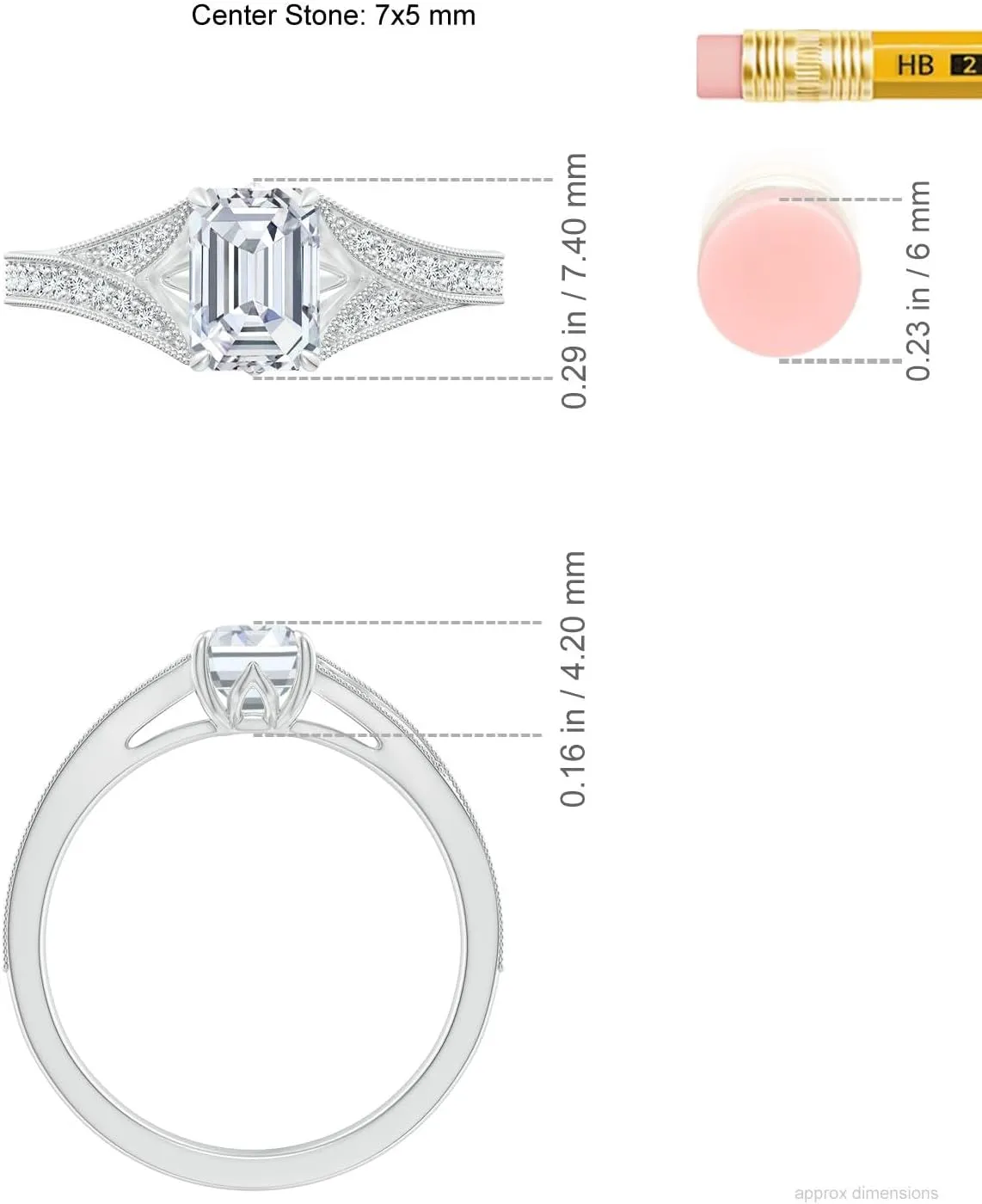 Angara Lab Grown Vintage Inspired Emerald-Cut Diamond Split Shank Engagement Ring in 14K Solid Gold/Platinum | April Birthstone, Birthday, Anniversary, Wedding Jewelry Gift for Women