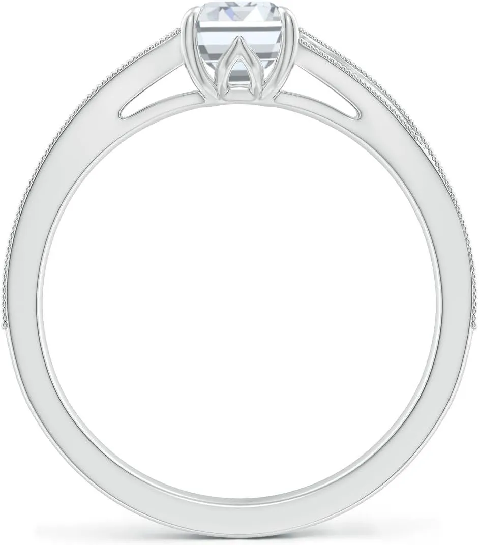 Angara Lab Grown Vintage Inspired Emerald-Cut Diamond Split Shank Engagement Ring in 14K Solid Gold/Platinum | April Birthstone, Birthday, Anniversary, Wedding Jewelry Gift for Women