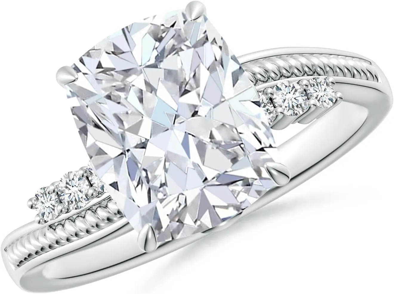 Angara Lab Grown Vintage Style Cushion Rectangular Diamond Bypass Shank Engagement Ring in 14K Solid Gold/Platinum | April Birthstone, Birthday, Anniversary, Wedding Jewelry Gift for Women