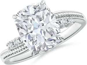 Angara Lab Grown Vintage Style Cushion Rectangular Diamond Bypass Shank Engagement Ring in 14K Solid Gold/Platinum | April Birthstone, Birthday, Anniversary, Wedding Jewelry Gift for Women