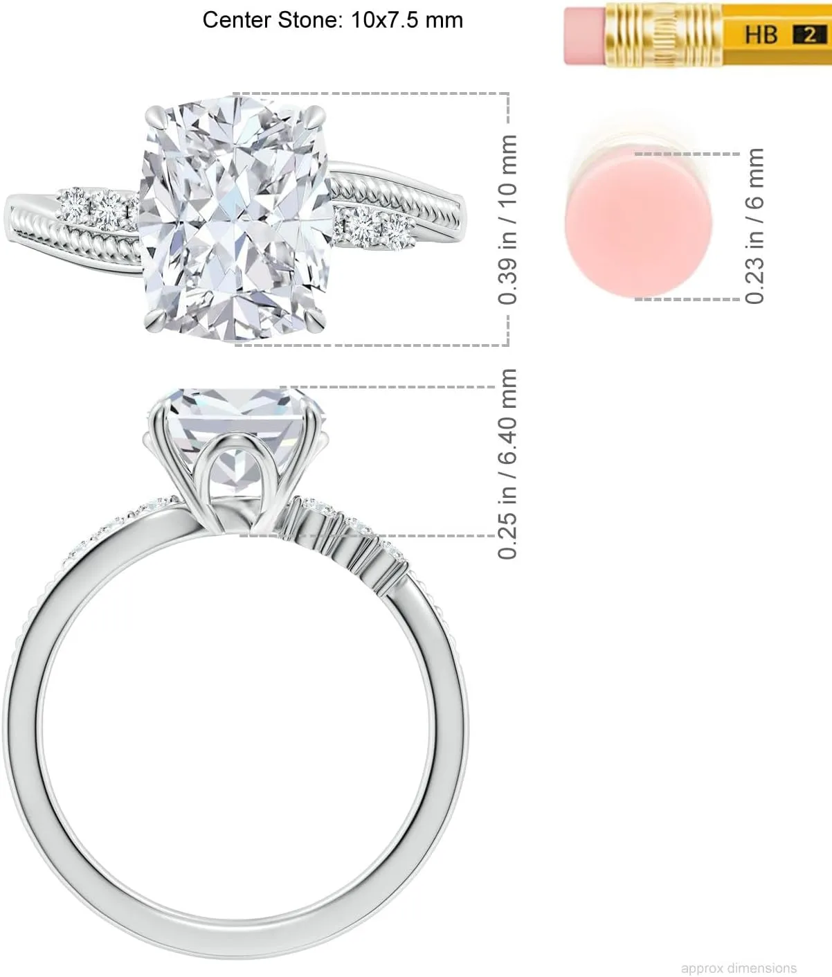 Angara Lab Grown Vintage Style Cushion Rectangular Diamond Bypass Shank Engagement Ring in 14K Solid Gold/Platinum | April Birthstone, Birthday, Anniversary, Wedding Jewelry Gift for Women