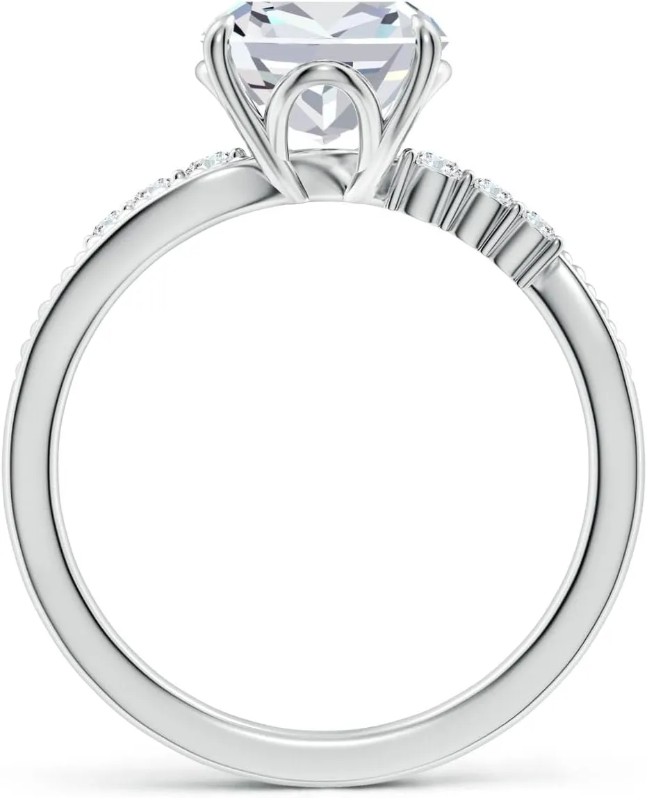 Angara Lab Grown Vintage Style Cushion Rectangular Diamond Bypass Shank Engagement Ring in 14K Solid Gold/Platinum | April Birthstone, Birthday, Anniversary, Wedding Jewelry Gift for Women