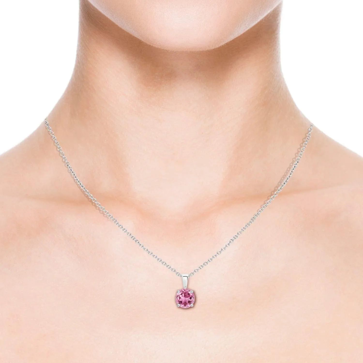 Angara Natural Classic Round Pink Tourmaline Solitaire Pendant in Silver / 14K Solid Gold/Platinum | Birthday, Engagement, Anniversary, Wedding Jewelry Gift for Women