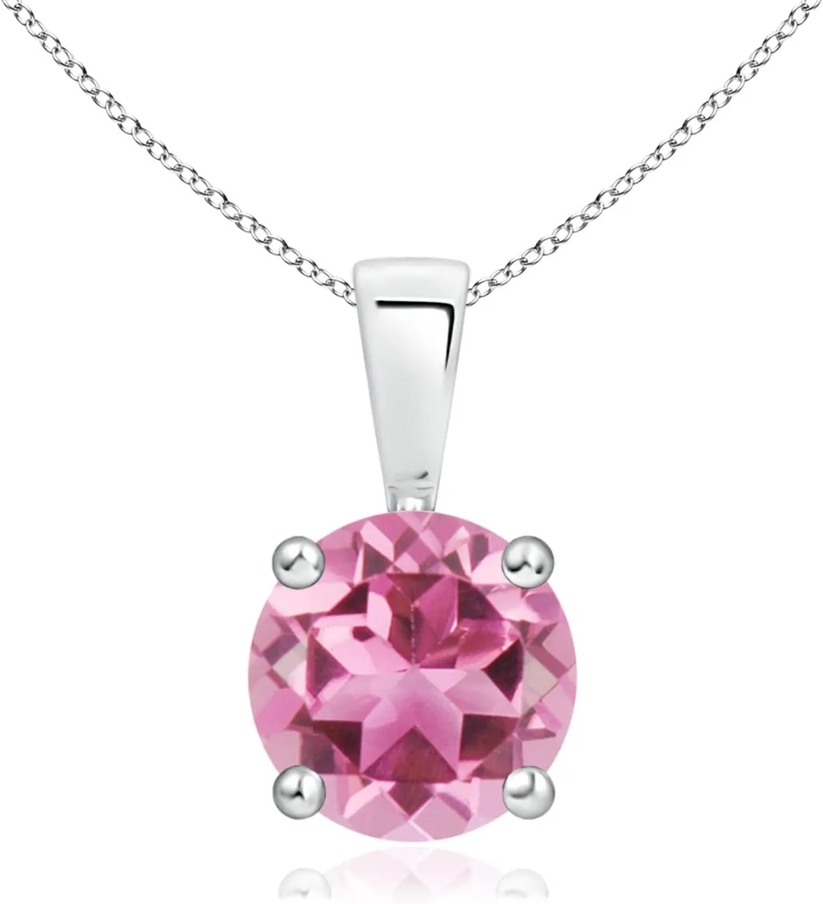 Angara Natural Classic Round Pink Tourmaline Solitaire Pendant in Silver / 14K Solid Gold/Platinum | Birthday, Engagement, Anniversary, Wedding Jewelry Gift for Women